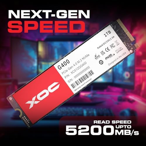 XOC G400 512 GB NVMe Gen4 SSD – Ultra-Fast 5200 MB/s Read Speed for Unmatched Gaming & Content Editing Performance – M.2 PCIe 4.0 Internal Drive with Enhanced Compatibility & Superior Thermal Management