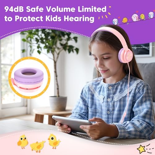 INFURTURE CH5 Kids Headphones – Safe Listening On-Ear Headphones with Volume Limiting Technology for Children, Lightweight and Comfortable Design in Trendy Pink, USB C & 3.5 mm Compatibility for School, Travel, and Home Use – Elevate Your Child’s Audio Experience with Exceptional Sound Quality and Fun