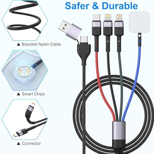 Universal 4-in-2 Travel Charging Cable – 6 FT Versatile Connector for Apple Watch, i Phone, Android Devices, i Pad & Air Pods – Stylish Pink Design for Effortless Portability – Fast Charging & Enhanced Compatibility for All Your Tech Needs – Essential Travel Accessory for Modern Device Users