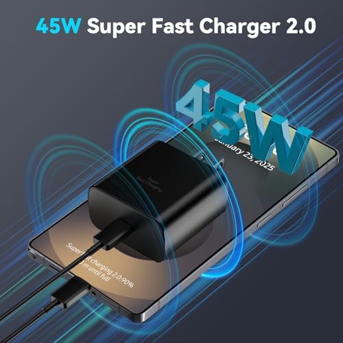 45 W Super Fast USB-C Charger with 6.6 ft Cable – Ultra-Fast Charging Adapter for Samsung Galaxy S24/S23/S22/S21/Note 20 – Stylish Deep Purple & Blue Design for Enhanced Device Performance and Safety