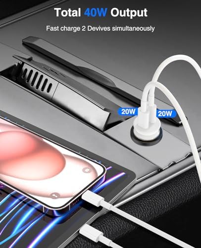 Ultimate 40 W Dual USB-C Car Charger for i Phone 16/15 & i Pad Pro – MFi Certified Fast Charging Adapter with 6 FT USB-C Cable for Galaxy S24/S23 – Premium Power Solution for On-the-Go Connectivity in Sleek White Finish