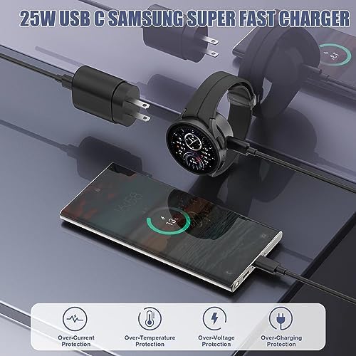 Galaxy Watch 25 W Fast Charger: Premium Split Design Charging Cable for Galaxy Watch 76/6 Classic/5 Pro/5/4/4 Classic, Galaxy S24/S23 Ultra/S22/Note/Z Flip 6 – 5 ft Durable Type-C Charging Solution for Ultimate Portability and Speed