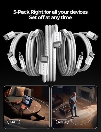 LISEN USB C to USB C Cable 5-Pack – Premium Fast Charging Solution with 60 W Power Delivery, Versatile Lengths (3.3 FT, 6.6 FT, 10 FT) for i Phone 16, i Pad Mini 6/Pro, Mac Book Pro 2020 & Samsung S23 – Durable, High-Speed Connectivity for All Your Devices