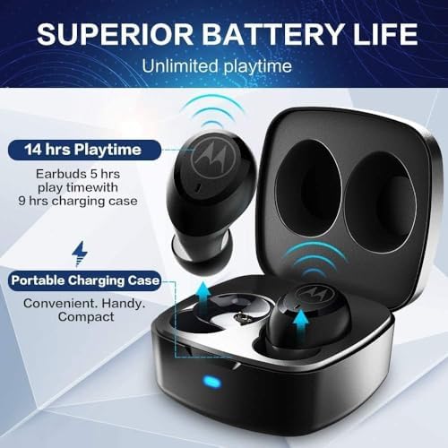 Motorola Vervebuds 100 Waterproof True Wireless Earbuds – Bluetooth 5.0 In-Ear Headphones with Hands-Free Microphone for Crystal Clear Calls, Ideal for Active Lifestyles and Seamless Connectivity