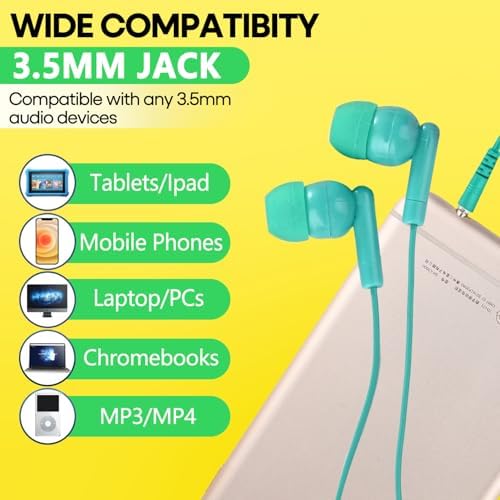 Bulk 30 Pack Kids Earbuds – Vibrant Wired Headphones for Engaging Classroom Activities, Perfect for Schools and Libraries, Seamless Compatibility with Chromebooks, Laptops, and PCs, Exceptional Sound Quality for Enhanced Learning Engagement