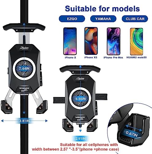 Roykaw Golf Cart Phone Mount Holder: Qi 15 W Wireless & Type C 20 W Fast Charging for i Phone, Galaxy, Google Pixel, Motorola – Adjustable One-Click Lock Cradle for 4.0″-6.8″ Phones – Ultimate Convenience for Golf Enthusiasts with Enhanced Durability and Accessibility