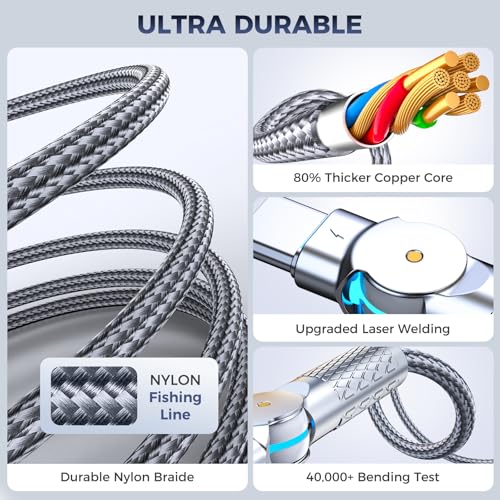 Elevate Your Charging Experience: 6.6 ft USB C to USB C Cable 2-Pack with 240 W Power Delivery and 180° Rotating Connector – Durable Braided Design for Fast Charging i Phone 16, Mac Book Air, i Pad Pro, Pixel, and Samsung Galaxy S23/S24 in Sleek Light Grey – Ultimate Compatibility and Functionality