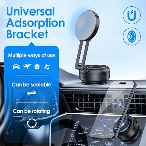 Magnetic Phone Holder,Nixie Phone Holder for Car, Foldable Portable Vacuum Magnetic Cell Phone Holder It adheres to Various Smooth Surfaces and Makes a Suitable Gift (Black) – Enhanced Compatibility and Speed