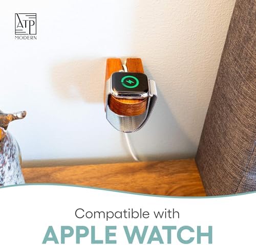 Elevate Your Charging Game: Premium Acacia Wood Wall Mount for Apple Watch Series 9 – Stylish Wooden Dock with 3 M Command Strips for Effortless Installation and Fast Charging Compatibility for All i Watch Models – Space-Saving Design for Modern Living