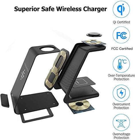 Ultimate 3-in-1 Wireless Charging Station for Apple Devices – Qi-Certified Fast Charger for i Phone 14/13/12/11/X Series, Apple Watch 7/SE/6/5/4/3/2, and Air Pods Pro – Sleek, Space-Saving Design with Adapter for Optimal Performance and Enhanced Charging Efficiency