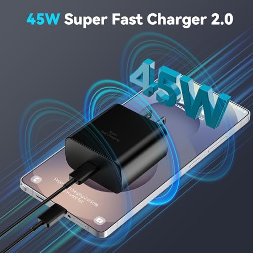 Rapid Charge 45 W USB Type C Power Adapter with 6.6 FT Cable for Samsung Galaxy – Ultimate Fast Charging Solution for S25/S25 Ultra/S24/S23/S22/Note Series – Enhanced Compatibility and Robust Build for Daily Demands