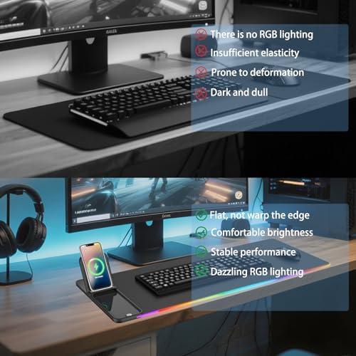 Ultimate RGB Gaming Mouse Pad with 15 W Wireless Charger and Phone Stand – High-Speed Qi-Compatible Charging Desk Mat for Enhanced Gaming Setup and Productivity, Customizable Lighting Modes, Durable Waterproof Design, Ideal Birthday Gift for Tech Enthusiasts and Gamers