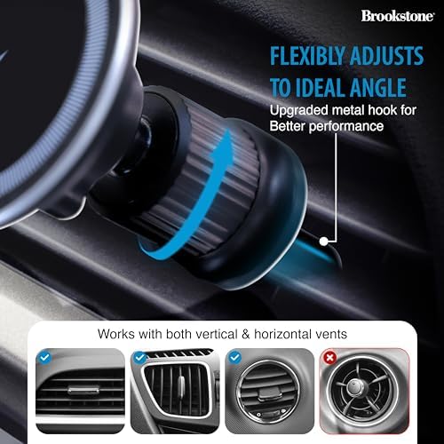Brookstone Glass Panel Magnetic Car Phone Holder Mount – Premium Wireless Charger for i Phone 15, 14, 13 Pro Plus Max Mini & All Smartphones – Hands-Free Navigation & Enhanced Magnetic Stability for Safe Driving and Effortless Connectivity