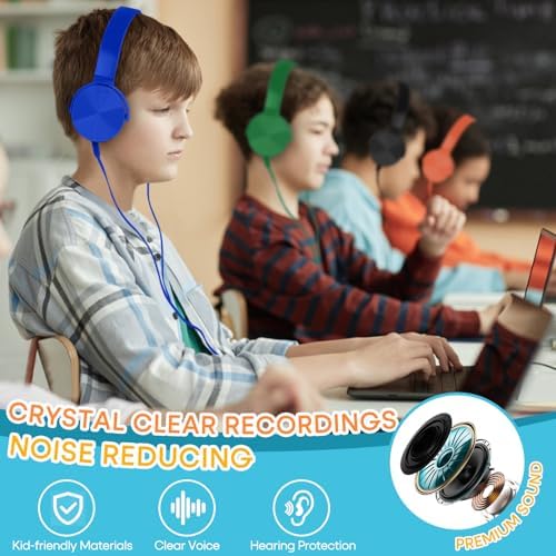Classroom Audio Excellence: 10-Pack Durable Wired Headphones for Students – Adjustable Comfort, Enhanced Device Compatibility, Lightweight Design for Effortless Portability, Ideal for Group Learning and Focused Study Sessions