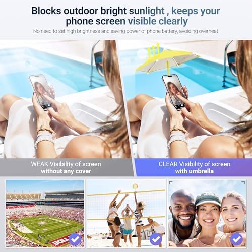 Magnetic Cell Phone Umbrella for Sun,Universal Cute Phone Sunshade Shield Cover with 360°Adjustable & Rotatable Phone Ring,Outdoor Anti-reflective Phone Sun Visor for Magsafe Cell Phone/Android/Kindle – Enhanced Compatibility and Speed