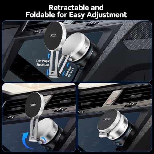 Electric Vacuum Magnetic Suction Phone Holder,XO Adjustable and Foldable Car Mount,Strong Magnetic Car Phone Holder for iPhone16/15/14/13/12,for Shower/Car/Mirror(Light Grey – Enhanced Compatibility and Speed