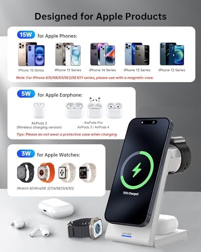 Ultimate 3-in-1 Magnetic Wireless Charging Station – Fast Travel Charger for i Phone 16/15/14/13/12, Apple Watch & Air Pods with 20 W PD Adapter – Compact, Foldable Design for Seamless Multi-Device Charging on the Go
