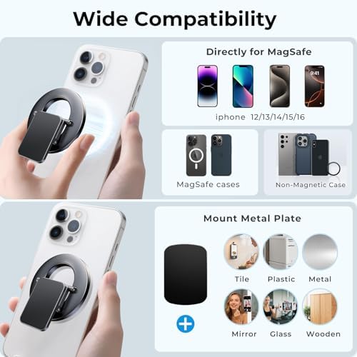 Dual-Sided Mag Safe Phone Grip & Magnetic Stand for i Phone 12-16 Pro Max – Secure Holder with Strong Magnet for Car Mounts & Gym Use – Versatile Accessory for Enhanced Mobile Functionality and Portability