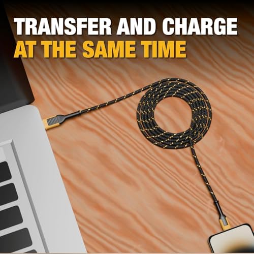 DEWALT Heavy Duty Braided Nylon USB C Cable for Fast Charging – Premium USB A to Type C Charger Compatible with i Phone 16/15, Samsung Galaxy S10/S10+/Note 9, LG V30 – Durable, Tangle-Free Design with Enhanced Performance and Reliability