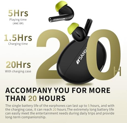 SANSUI Bluetooth 6.0 Earbuds with Active Noise Cancelling – IPX4 Waterproof Stereo Headphones Offering 20-Hour Playtime & Deep Bass for Ultimate Listening Freedom in Khaki White