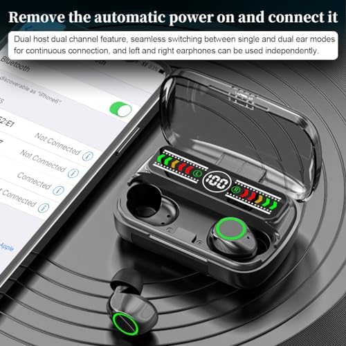 Ultra-Compact Bluetooth 5.3 Earbuds with IPX5 Waterproof Design – Lightweight In-Ear Headphones Featuring Built-in Microphone for Crystal-Clear Calls, Immersive Premium Sound, and Extended Connectivity Range – Includes Portable Charging Case for Ultimate Convenience in Black