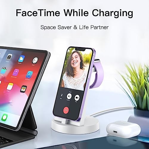 DUMTERR 3-in-1 Wireless Fast Charging Dock – Streamlined Charging Solution for i Phone 14 Pro Max/13/12/11/X/8 Plus, Air Pods & All Apple Watch Models (8/Ultra/7/6/SE/5/4/3/2) – Space-Saving Design with Enhanced Safety Features for a Modern Workspace and Effortless Multi-Device Power-ups
