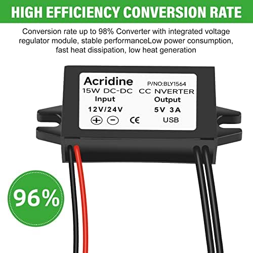 Dual-Pack 12 V/24 V DC to 5 V 3 A USB Female Buck Converter Adapter – Efficient Power Solution for USB Device Charging with Overload Protection and Compact Design for Versatile Applications