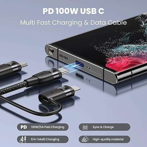 Ultimate 100 W USB C Multi Charging Cable – USAMS 6.6 FT 5-in-1 Fast Sync Nylon Braided Charger for Laptops, Tablets, and Smartphones – Unmatched Speed and Universal Compatibility for All Your Devices