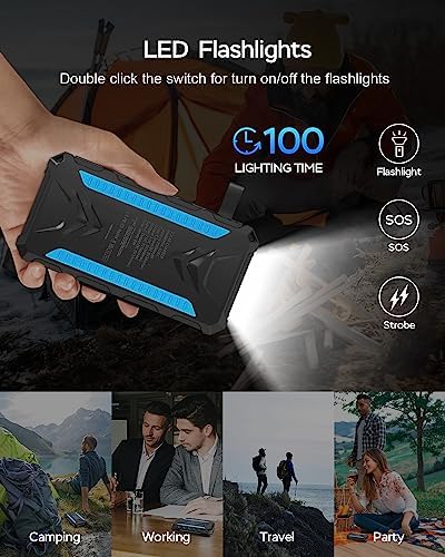20000 m Ah Solar Power Bank: Ultimate Waterproof Portable Charger with Dual 3 A Fast Charging Outputs, 4 Efficient Solar Panels, and Built-in Flashlights for Outdoor Adventures, Camping, and On-the-Go Device Charging – Black Edition