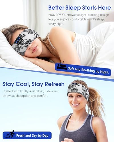 MUSICOZY Bluetooth 5.4 Sleep Headband – Ultra-Thin Stereo Earbuds for Uninterrupted Comfort and Performance, Sweat-Resistant for Active Lifestyles & Serenity (White Red) – Elevate Your Audio Experience with Innovative Design and Superior Sound Quality