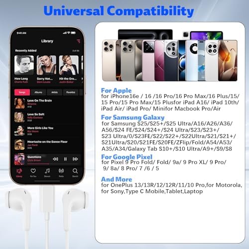 Revolutionary USB C Wired Earbuds for i Phone 16 & Samsung Galaxy S25 Ultra – Superior Noise-Isolating Headphones Featuring In-Line Mic & Intuitive Volume Control – Optimized for Maximum Device Compatibility – Premium High-Fidelity Sound for Music Lovers & Professionals – Featherlight Ergonomic Design for Ultimate Comfort During Extended Use