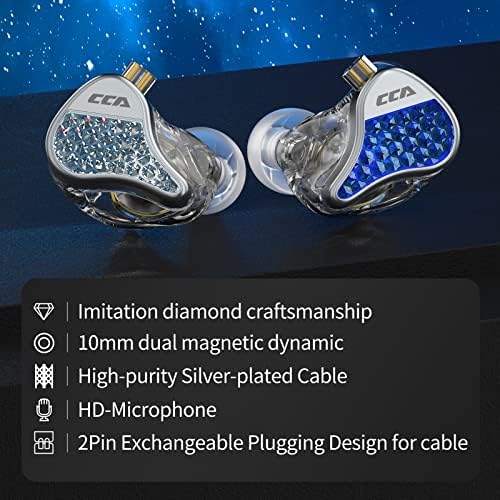 Transform Your Sound Journey with FEDAI CCA Lyra Hi-Fi In-Ear Headphones – 10 mm Dynamic Driver for Rich Bass & Crystal Clarity, Striking Diamond-Like Faceplate for Enhanced Durability, Versatile Detachable Silver-Plated 0.75 mm 2-Pin Cable with Integrated Microphone for Effortless Call Management – Ideal for Audiophiles & Everyday Listeners