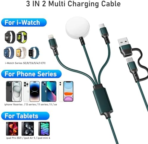 Ultimate 3-in-2 Fast Charging Cable for Apple Watch & i Phone – Versatile USB-C & Lightning Charger with High-Speed Power Delivery for Galaxy S23 – Compact, Durable Design for Effortless Travel and Multi-Device Compatibility