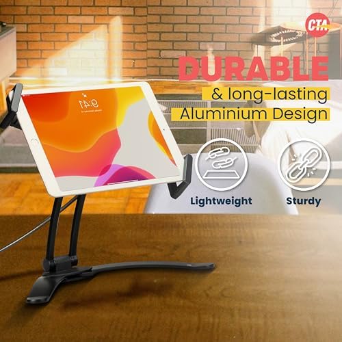 Universal 3-in-1 i Pad Tablet Mount by CTA Digital – Versatile Holder for All i Pad Models (7-13″) – Elegant Silver Design – Wall, Under Cabinet, and Desk Mounting Solutions – Adjustable Viewing Angles for Ultimate Comfort – Perfect for Home, Office, and Travel – Boost Productivity and Entertainment with Effortless Installation and Sturdy Build