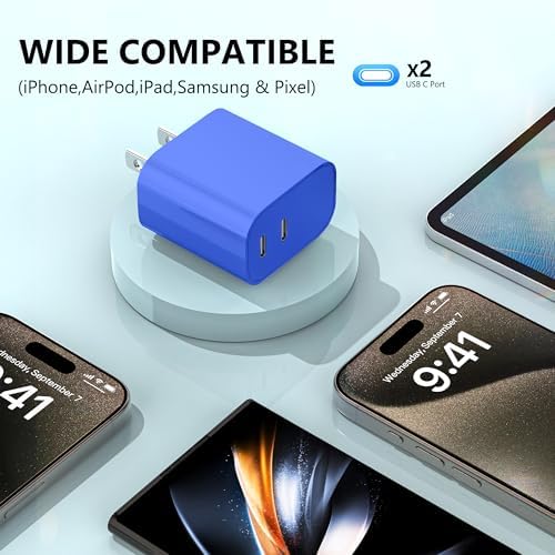 High-Speed Dual-Port USB C Charger Block – 3-Pack 20 W Type-C Wall Adapter for i Phone and i Pad Pro – Ultimate Convenience for Multi-Device Charging on the Go, Safe & Compact Design