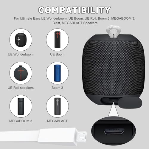 Ultimate Ears USB Boom Charger Cable – Fast Charging Adapter for UE Wonderboom, Boom 3, Megaboom 3, Blast, Megablast & Roll Speakers (White) – Unmatched Compatibility & Durability for Music Enthusiasts