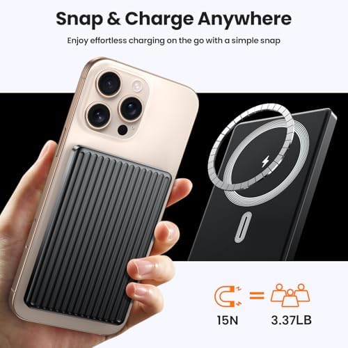 Compact Magnetic Power Bank 5000 m Ah with 20 W Fast PD Charging | Ultra-Slim Design for i Phone 16/15/14/13/12 Pro Max | Lightweight Travel Charger with Enhanced Magnetic Attachment | Advanced Lithium-Polymer Battery & Safety Temperature Control | Effortless Wireless Charging Anywhere | Essential Accessory for On-the-Go Users