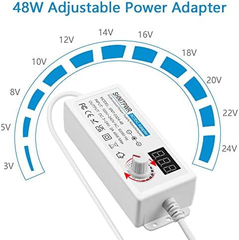 SHNITPWR Universal AC to DC Power Adapter – 48 W Adjustable Voltage Converter (3 V to 24 V) with 14 Interchangeable Tips & Polarity Converter for Maximum Device Compatibility and Efficient Performance, Ideal for Electronics Enthusiasts and Professionals