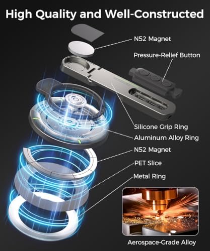 Revolutionary Mag Safe Phone Grip with 360° Rotating Kickstand – Premium Silicone Finger Ring for Secure Handling & Versatile Viewing – Innovative Damping Hinge Design for Gym, Workouts, and Video Calls – Universal Compatibility with All Phones (Black) – Elevate Your Mobile Experience