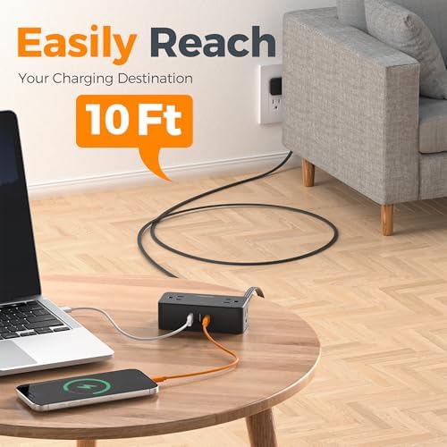 TESSAN 5 FT Flat Plug Extension Cord with 4 AC Outlets, 1 USB-C & 2 USB-A Ports – 900 Joules Surge Protector Power Strip for Home Office & Dorm Room – Maximize Charging Efficiency & Space Savings with Versatile Power Accessory