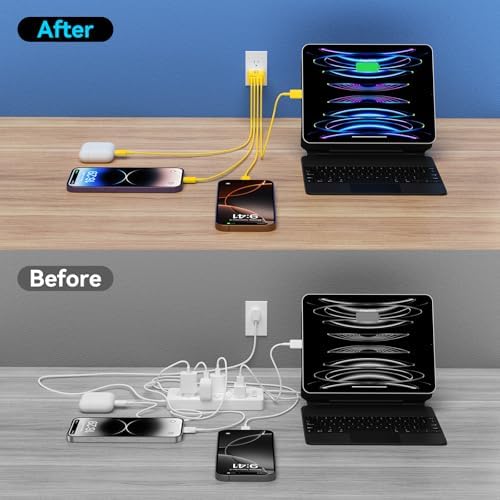 40 W USB C Charger Block – Dual Pack of 4-Port Fast Charging Power Bricks with PD & QC 3.0 Technology for i Phone 16/15/14/13/12/11 Pro Max, i Pad, Galaxy, Pixel – Sleek White & Blue Design for Convenient Multi-Device Charging