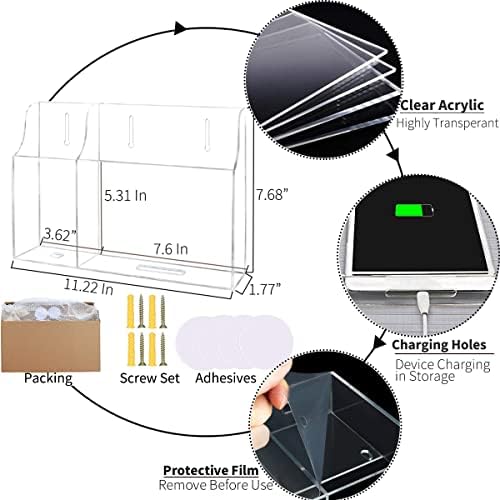 Clear Acrylic Wall-Mounted Tablet Holder – Sleek Charging Station for i Pads, Kindles, and Smartphones – Innovative Remote Control Organizer for Modern Homes and Offices – Maximize Space with Easy Access Design – Durable and Stylish Storage Solution for Clutter-Free Living