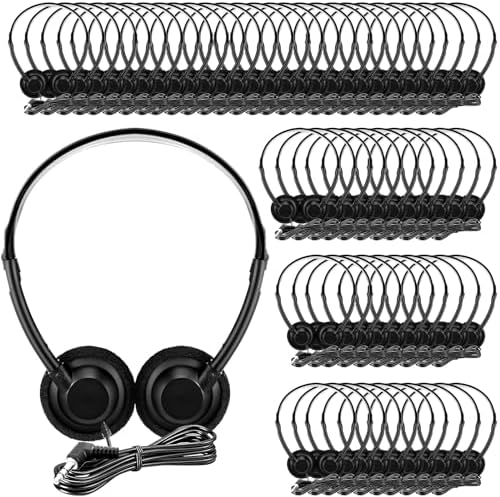 60-Piece Classroom Headphone Set – Adjustable On-Ear Design for All Ages – Noise-Canceling 3.5 mm Audio Jack – Premium Sound for Schools and Libraries – Hygienic, Durable, and Lightweight Headphones for Enhanced Learning Experiences – Perfect for Prolonged Use in Educational Settings