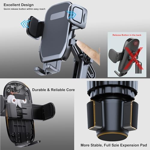 Universal Cup Holder Phone Mount with 360° Rotation – 2-in-1 Adjustable Car Phone Holder for All 4-7” i Phone and Galaxy Models – Enhanced Stability for Hands-Free Navigation and Communication – Perfect for Trucks and Most Vehicle Cup Holders – Durable Design for Long-Lasting Use