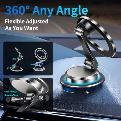 YAOKEE Magnetic Dashboard Phone Holder for i Phone 16 Series – 2800 gf Ultra-Strong Grip Car Mount with 360° Adjustable Viewing for Optimal Navigation – Sleek Black Finish for Modern Vehicles – Reliable Hands-Free Solution for Safe Driving