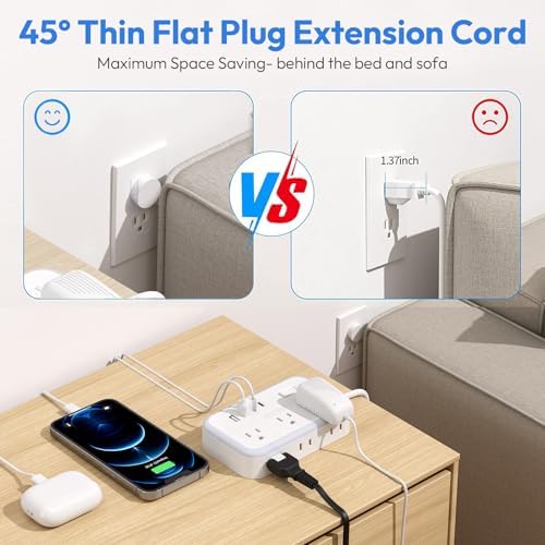 NTONPOWER 6-Outlet Surge Protector Power Strip with 4 USB Charging Ports, Including 2 USB-C Fast Chargers, 5-Foot Flat Plug Extension Cord for Home, Office & Dorm Room – Ultimate Device Protection & Space-Saving Solution