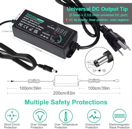 Versatile 72 W Adjustable AC/DC Power Adapter with 14 Interchangeable Tips – Universal Charger for 3 V-24 V Devices, Fast Charging Solution for Laptops, Routers, and Cameras, Compact and Durable Power Supply for Home and Office Use