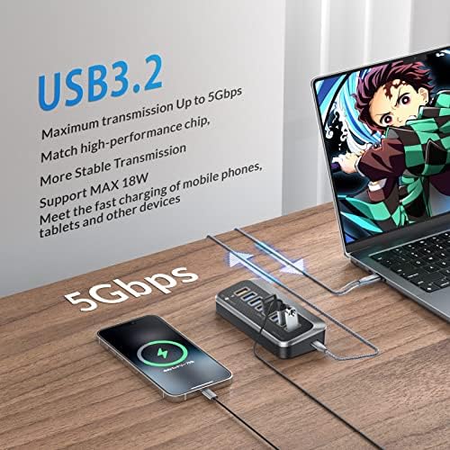 Transform Your Connectivity with Our 7-Port USB Hub – High-Speed USB 3.2 Gen1 Splitter Featuring Unique 32° Angled Design for Easy Access – Perfect for PCs, Laptops & More – Enjoy 5 Gbps Data Transfer Speeds with a 3.28 ft Cable for Ultimate Flexibility & Enhanced Productivity – Ideal for Home & Office Use