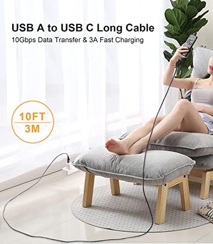 High-Speed USB A to USB C Cable (3.3 FT & 10 FT) – 10 Gbps Data Transfer, 60 W Fast Charging for Samsung Galaxy S23/S22/S21/S20/S10 Ultra & All Type C Devices – Durable Nylon Braided Design for Ultimate Flexibility and Performance