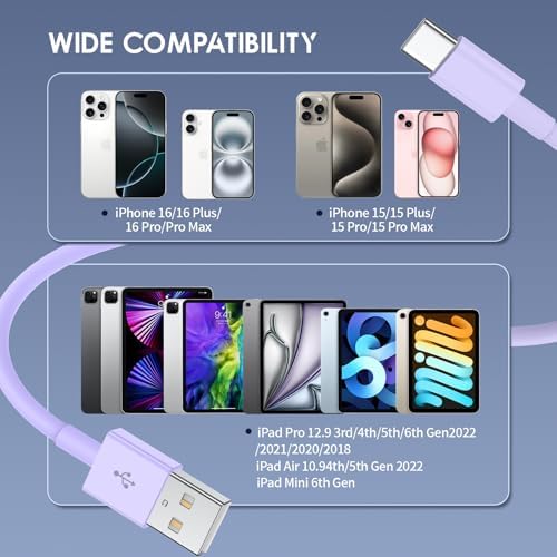 Car Carplay Cable for iPhone 15/16 Car Charger Cable,4Pack USB A to USB C for Carplay USB C Cord,iPhone 16/15/Plus/Pro Max,iPad Pro 12.9/11,Air 5th/4th Gen,Mini 6th Gen/Car Charging Cable 3FT – Enhanced Compatibility and Speed